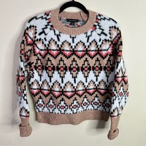 Ann Taylor Fair Isle Jacquard Blush Pink Gold White Size Small Sweater